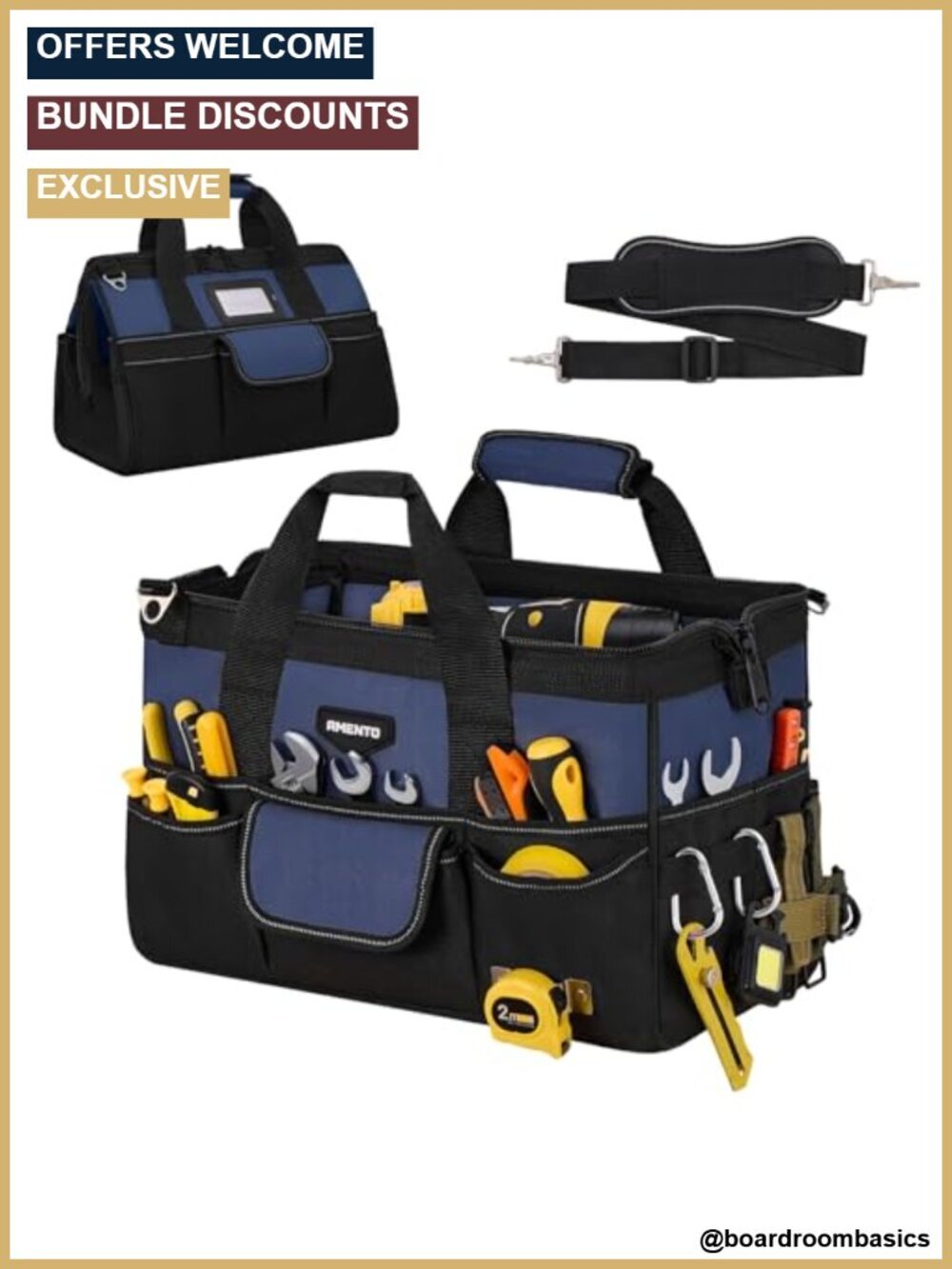 Heavy Duty Tool Bag with 22 Pockets, Soft Tote Organizer for Electrician